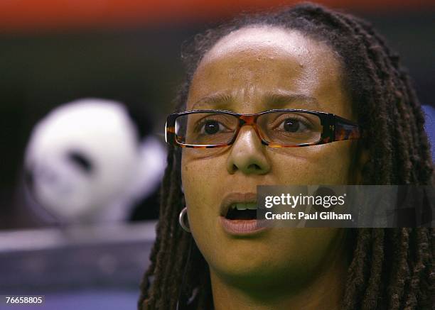 Manager Hope Powell of England looks on from the touchline during the FIFA Women's World Cup 2007 Group A match between Japan and England at the...