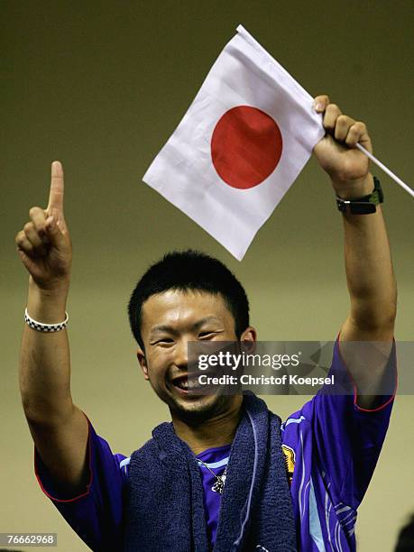 Fan of Japan celebrates during the FIFA Women's World Cup 2007 Group A match between Japan and England at the Shanghai Hongkou Football Stadium on...
