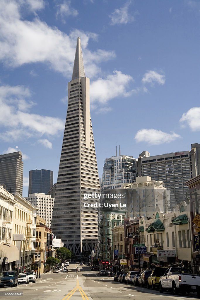 San Francisco skyline, including the Transamerica Pyramid Building.  April, 2006.