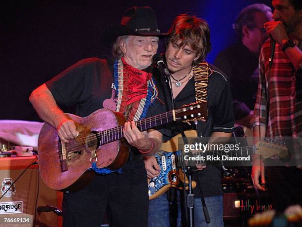 Musician, Willie Nelson along with Musician and Son Lukas Nelson preform live to help The Launch of the Sustainable Biodiesel Alliance at the Hard...