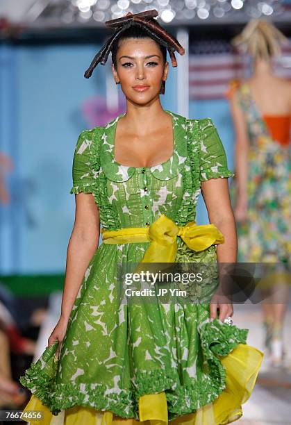 Kim Kardashian walks the runway wearing Heatherette Spring 2008 during Mercedes-Benz Fashion Week at Gotham Hall on September 11, 2007 in New York...