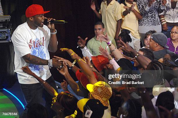 Recording artist 50 Cent appears on BET's 106 & Park at BET Studios September 11, 2007 in New York City.