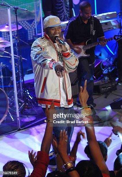 Recording artist 50 Cent appears on BET's 106 & Park at BET Studios September 11, 2007 in New York City.