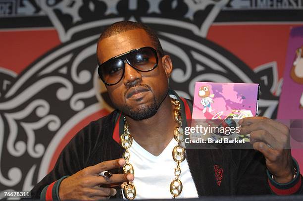 Recording artist Kanye West attends an autograph signing session for his new album "Graduation" at the Virgin Megastore Union Sqaure on September 11,...