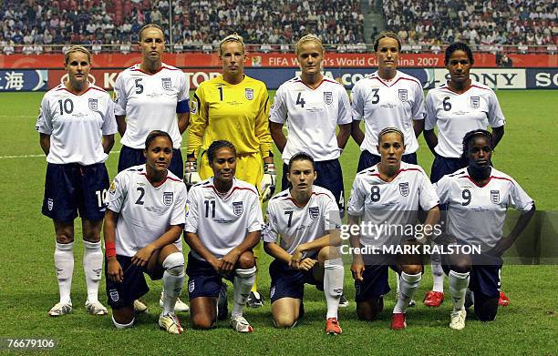 Group shot of the English football team Alex Scott, Rachel Yankey, Karen Carney, Fara Williams, Eniola Aluko, Kelly Smith, Faye White , Rachel Brown...