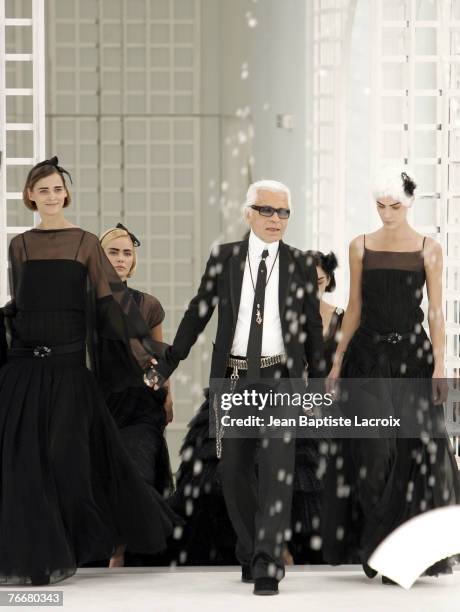 Karl Lagerfeld and Models wearing Chanel Haute Couture Spring/Summer 2005