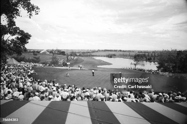 Overhead view of spectators and golfers on the course at Cherry Hills Country Club during the United States Open Championship, Cherry Hills Village ,...