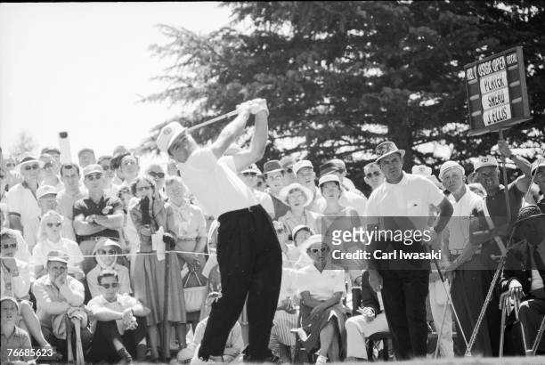 American golfer Gary Player tees off at the Cherry Hills Country Club during round one play of the United States Open Championship, Cherry Hills...