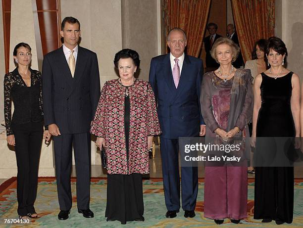 Princess Letizia, Prince Felipe, Mstislav Rostropovich widow Galina, King Juan Carlos, Queen Sofia and Mstislav Rostropovich daughter Olga attend...
