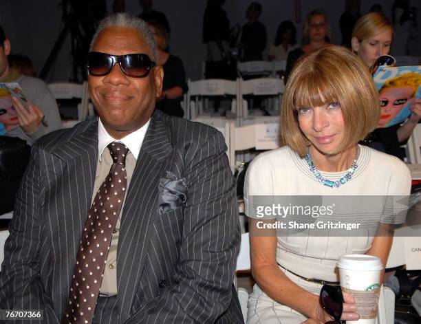 Andre Leon Talley and Anna Wintour attend Anne Klein Spring 2008 Collection on September 12, 2007 in New York City, New York.