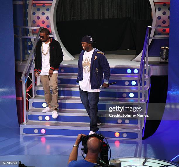 Kanye West and 50 Cent attends BET's "106 and Park" - September 11, 2007 in New York City, NY