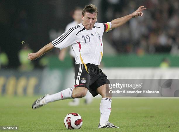 Bernd Schneider of Germany plays the ball during the international friendly match between Germany and Romania at the Rheinenergie stadium on...