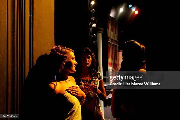 Miss Earth Australia finalists stand side stage during rehearsals at the Enmore Theatre, September 13, 2007 in Sydney, Australia. Thirty-five...