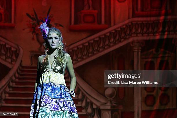 Contestant competes for the title of Miss Earth Australia at the Enmore Theatre, September 13, 2007 in Sydney, Australia. Thirty-five finalists are...