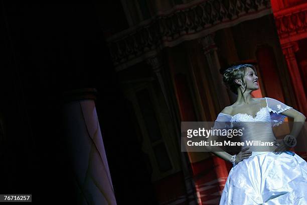 Contestant competes for the title of Miss Earth Australia at the Enmore Theatre, September 13, 2007 in Sydney, Australia. Thirty-five finalists are...