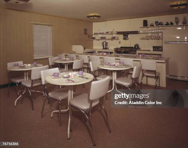 View of the empty coffee shop in the Sunset Motor Court, Cairo, New York, 1960s.