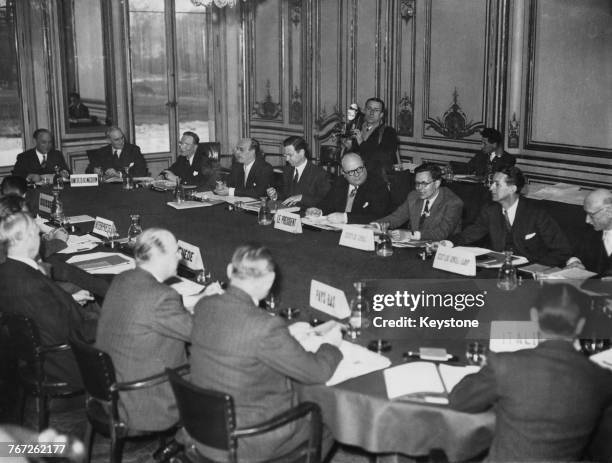 Conference of the Organisation for European Economic Co-operation at the the Château de la Muette, Paris, 4th March 1949. The conference is presided...