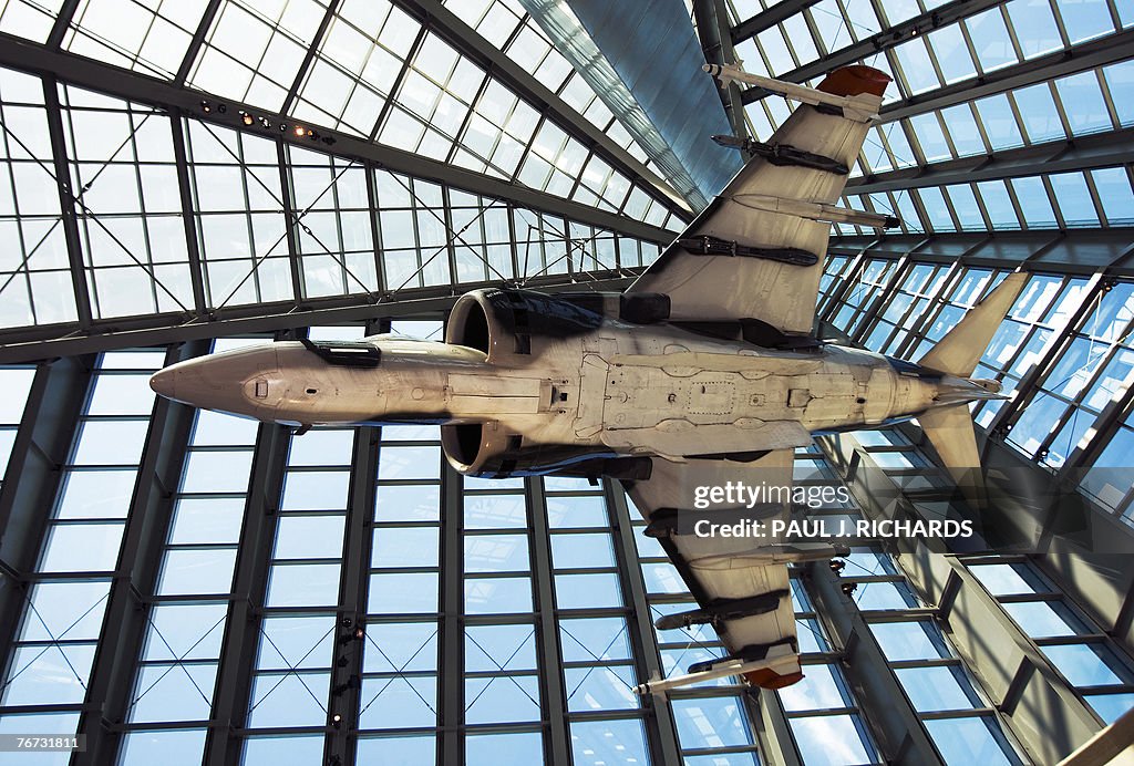 An US Marine Corps AV-8 Harrier jet is s