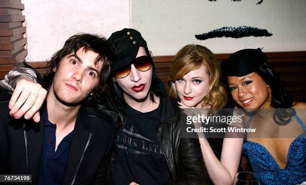 Actor Jim Sturgess, musician Marilyn Manson, actress Evan Rachel Wood and actress T.V. Carpio attend the after party for a special screening of...