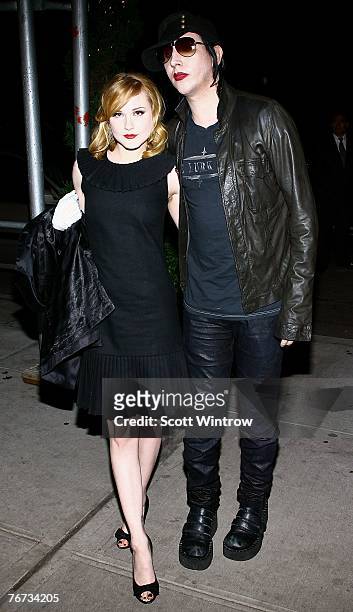 Actress Evan Rachel Wood and musician Marilyn Manson arrive for the after party for a special screening of "Across The Universe" at Bette on...