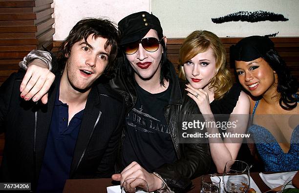 Actor Jim Sturgess, musician Marilyn Manson, actress Evan Rachel Wood and actress T.V. Carpio attend the after party for a special screening of...