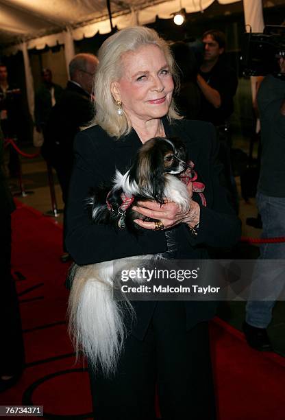 Screen legend Lauren Bacall and her dog Sophie arrive at the "The Walker" North American Premiere screening during the Toronto International Film...