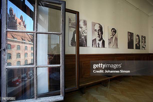 Photographs of Willi Graf, Kurt Huber, Alexander Schmorell, Hans Scholl, Sophie Scholl and Christoph Probst decorate the recently established White...