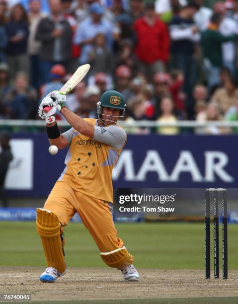 Matthew Hayden of Australia hits out during the ICC Twenty20 World Championship match between England and Australia at Newlands Cricket Ground on...