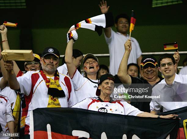 German fans celebrates during the Group A Womens World Cup 2007 match between England and Germany at Shanghai Hongkou Football Stadium September 14,...