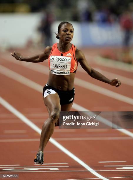 Veronica Campbell from Jamaica wins the womens 100m during the IAAF Golden League Memorial Van Damme meeting on September 14, 2007 at the King...