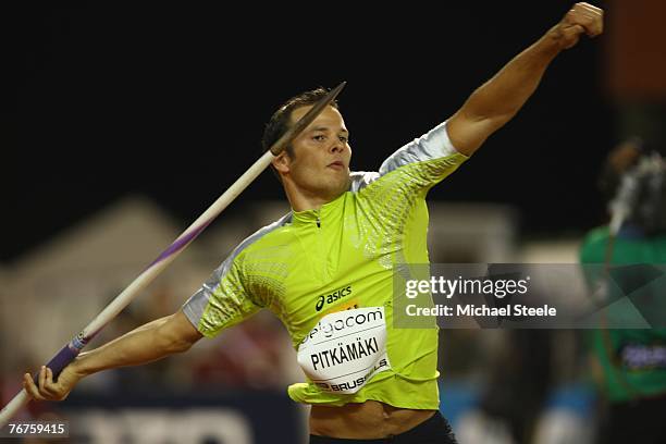 Tero Pitkamaki of Finland in action during the men's javelin during the IAAF Golden League Memorial Van Damme meeting at the King Baudouin Stadium on...