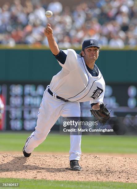 Virgil Vasquez of the Detroit Tigers pitches during the game against the Seattle Mariners at Comerica Park in Detroit, Michigan on September 9, 2007....