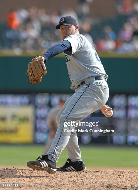 Putz of the Seattle Mariners pitches during the game against the Detroit Tigers at Comerica Park in Detroit, Michigan on September 9, 2007. The...