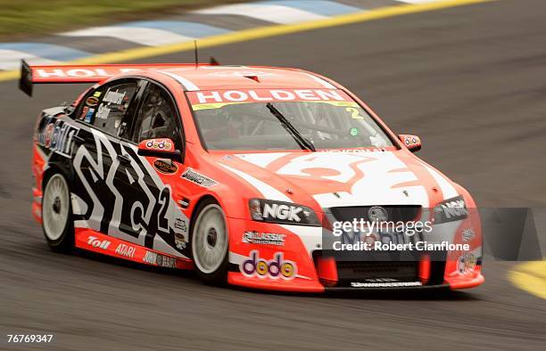 Tony Longhurst of the Holden Racing Team goes into turn six during practice for the Sandown 500, Round 9 of the V8 Supercars Championship Series held...