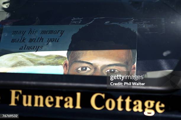 The hearse arrives with the casket for the funeral of murdered schoolboy Augustine Borrell at the St Johns Church September 15, 2007 in Auckland, New...