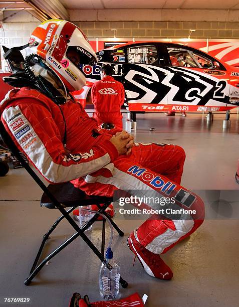 Todd Kelly of the Holden Racing Team takes a break during the qualifying session for the Sandown 500 which is Round 9 of the V8 Supercars...