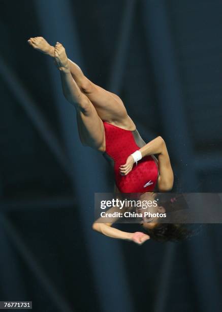Paola Espinosa of Mexico competes in the Women's 10m Platform Diving Final during the Nanjing Round of the FINA's World Diving Series on September...