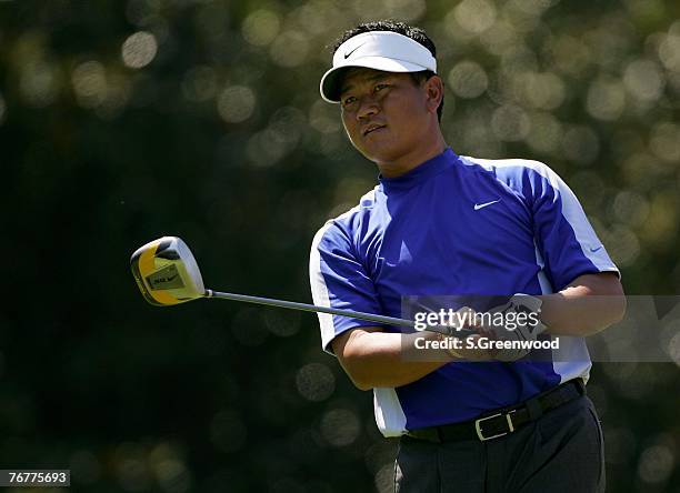 Choi of Korea watches his tee shot on the 5th hole during the third round of the TOUR Championship, the final event of the new PGA TOUR Playoffs for...