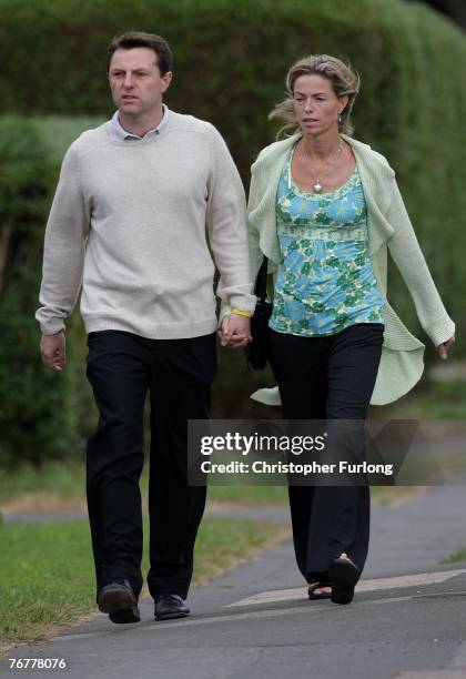 Kate and Gerry McCann walk to their local church The catholic Church of The Sacred Heart to attend Sunday service on September 16 Rothley, England....