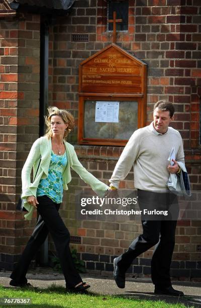 Kate and Gerry McCann leave their local church The Catholic Church of The Sacred Heart after attending Sunday service on September 16 Rothley,...