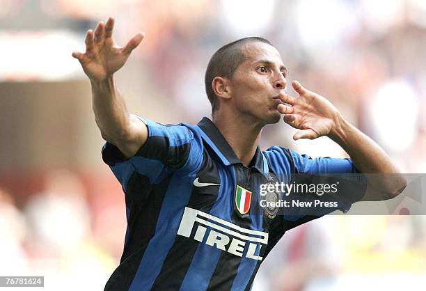 Aparecido Cesar of Inter Milan celebrates after scoring the second goal during a Serie A match between Inter Milan and Catania Calcio at the Stadio...