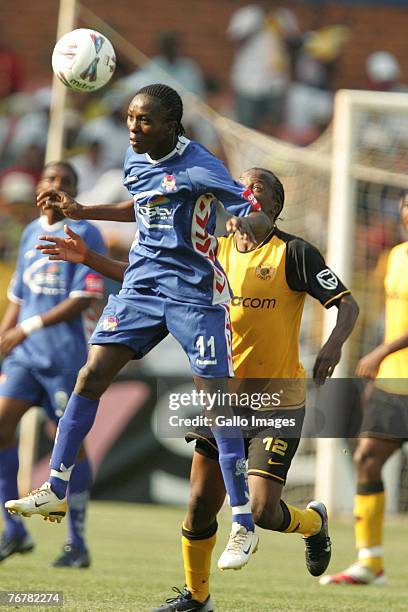Elias Pelembe of Supersport United and Thabo Mooki of Kaizer Chiefs fight for the ball during a PSL match between Supersport United and Kaizer Chiefs...