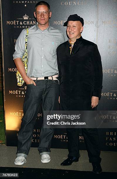 Designer Giles Deacon and milliner Stephen Jones arrive at the Moet and Chandon 'Mirage' evening in Holland Park on September 16, 2007 in London,...
