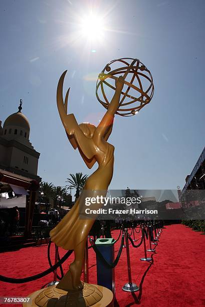 View of the Emmy Award statue during the arrivals at the 59th Annual Primetime Emmy Awards at the Shrine Auditorium on September 16, 2007 in Los...