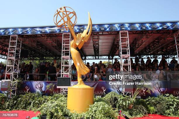 View of the Emmy Award statue during arrivals at the 59th Annual Primetime Emmy Awards at the Shrine Auditorium on September 16, 2007 in Los Angeles,...