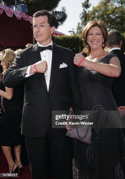 Comedian/TV host Stephen Colbert and wife Evelyn McGee arrive at the 59th Annual Primetime Emmy Awards at the Shrine Auditorium on September 16, 2007...