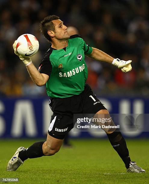 Michael Theoklitos of the Victory throws the ball during the round four A-League match between the Melbourne Victory and the Central Coast Mariners...