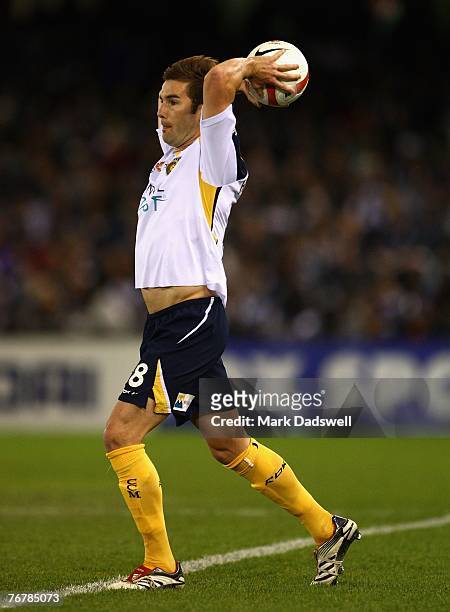 Dean Heffernan of the Mariners throws the ball during the round four A-League match between the Melbourne Victory and the Central Coast Mariners at...