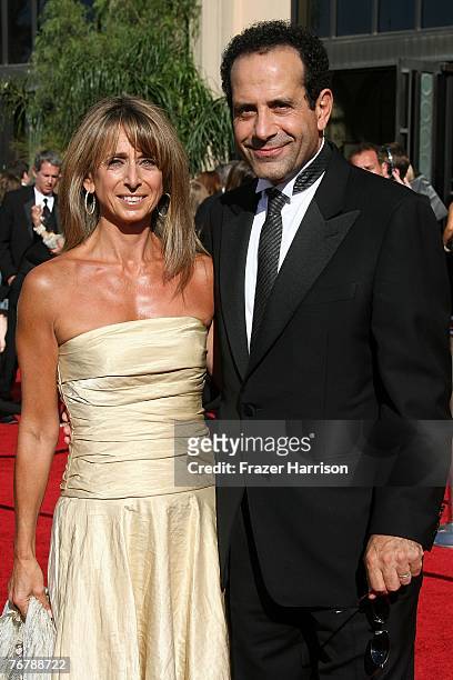 Actor Tony Shalhoub and guest arrive at the 59th Annual Primetime Emmy Awards at the Shrine Auditorium on September 16, 2007 in Los Angeles,...