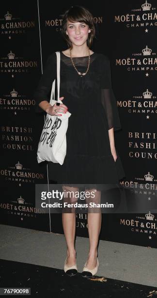 Alexa Chung arrives for the Moet Mirage party at the Opera Holland Park on September 16, 2007 in London, England.